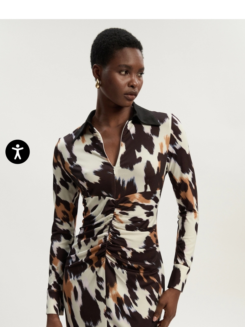 Women's Black & Cream Animal-Print Ruched Dress Karen Millen